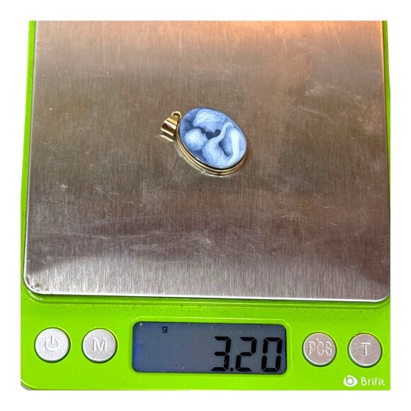 Estate Vintage 14K Yellow Gold Blue Agate Onyx Cameo Mother Child Pendant Italy - Picture 7 of 7